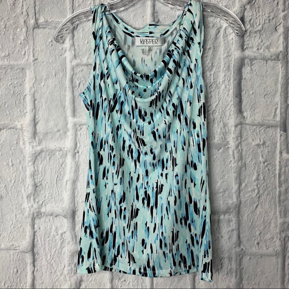 Kasper Sea Glass Multi Scoop-neck Blouse, Sz XS